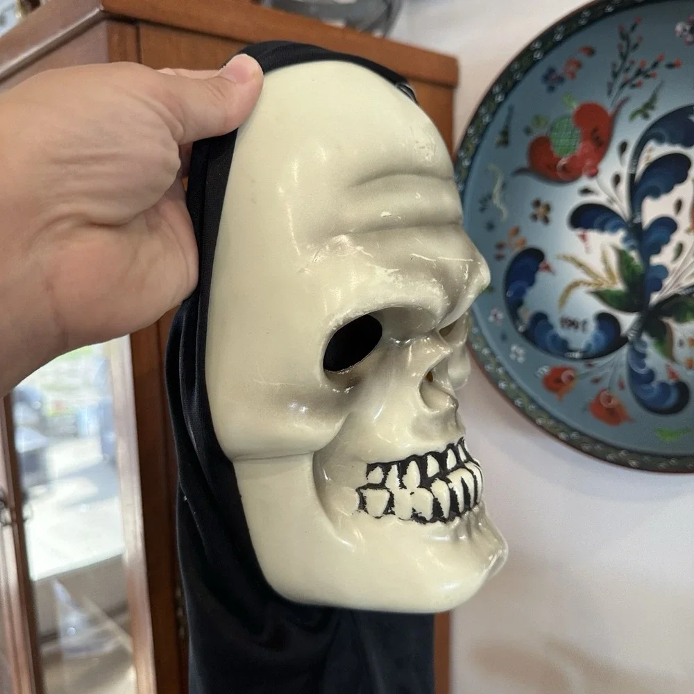 VTG Halloween‎ Mask Skeleton Ghoul Ghost Reaper Black Hood 2000's Y2K Spooky